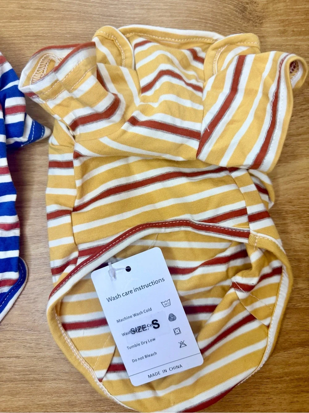 Knuffelen Dog Shirts Size S Lot of 2 Striped Blue & Yellow Pet T-Shirts